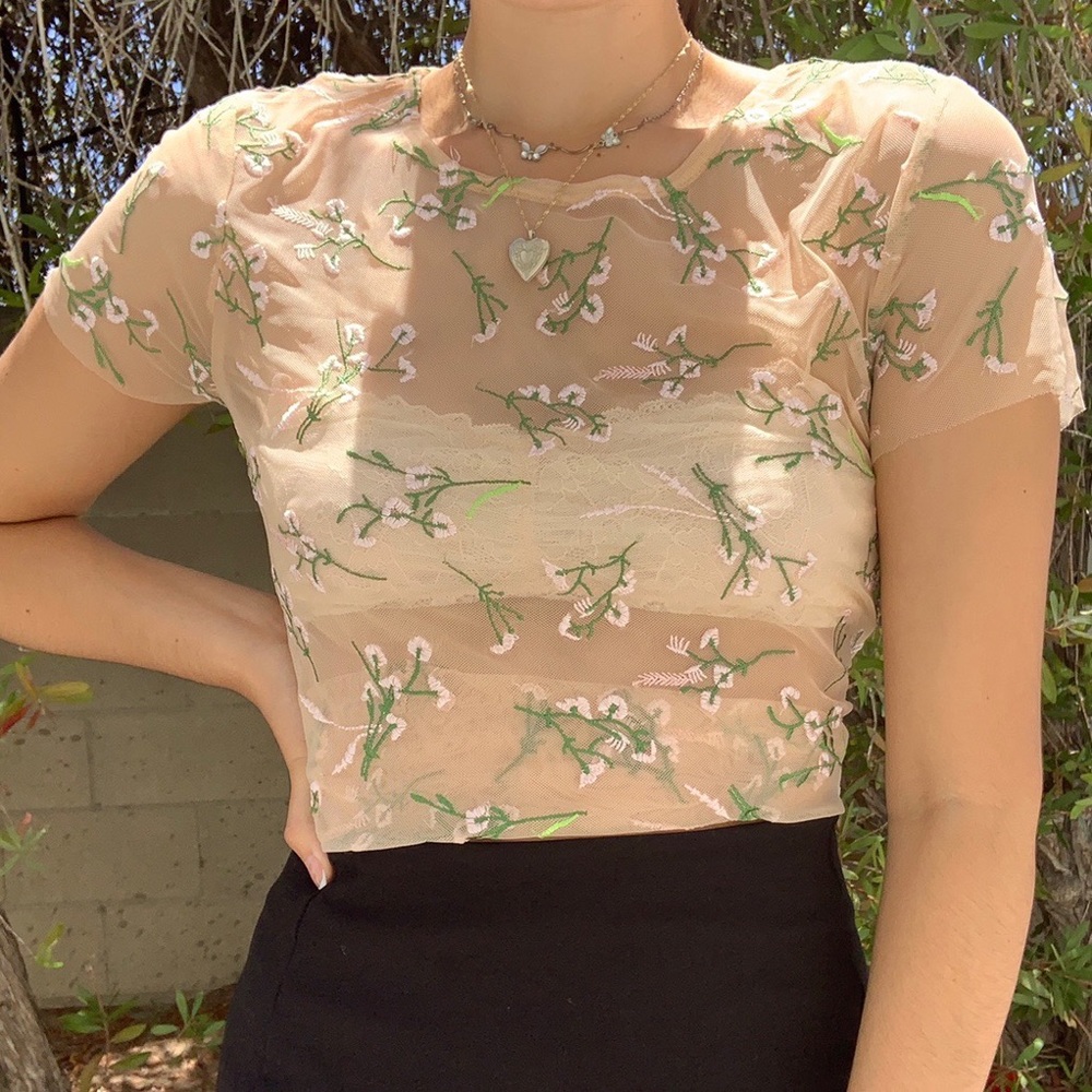 Mesh Flower Pink Top